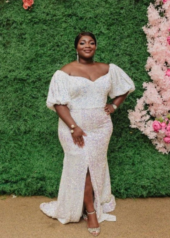 Leslie Sequin Gown White